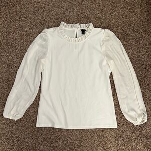 Ann Taylor Long Sleeve High Neck Blouse, White, Size XS